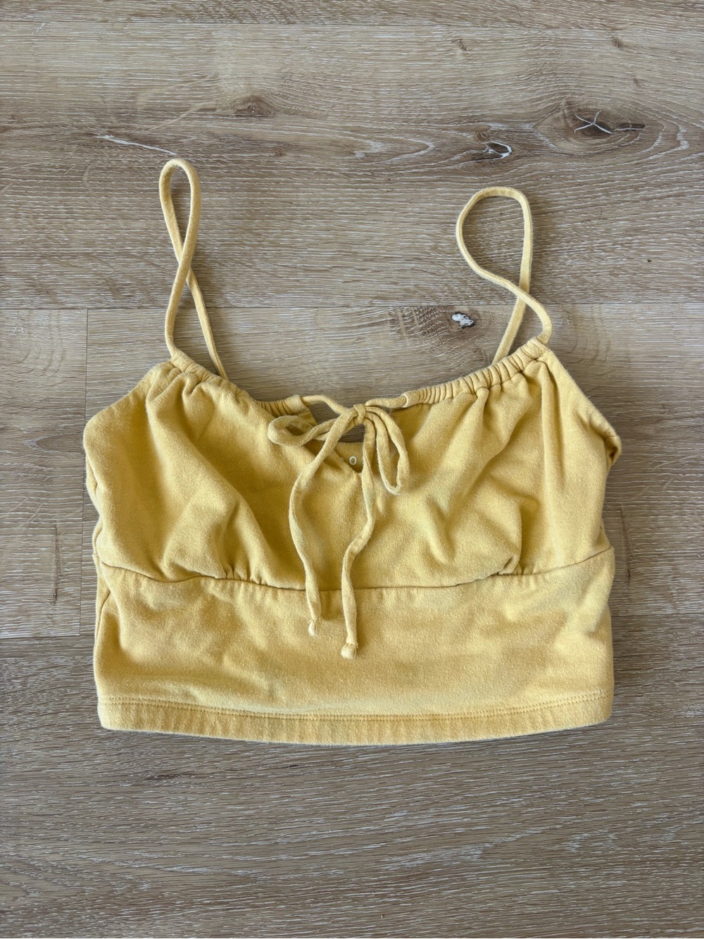Aeropostale Yellow Spaghetti Strap Tie-Front Crop Top